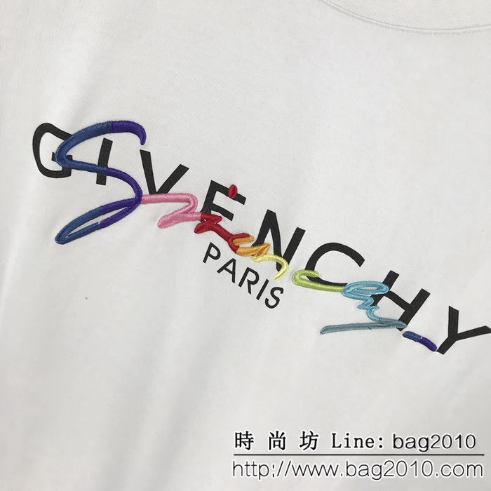 Gvc紀梵希 19ss早春新款 彩色字母刺繡短袖 精密刺繡工藝 定制面料 黑白雙色 男女同款 ydi2273